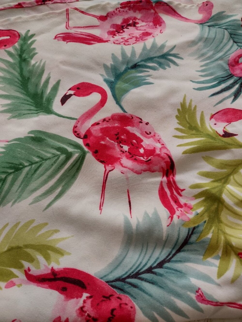 70" Round Fabric Tablecloth with Flamingos and Tropical Leaves
